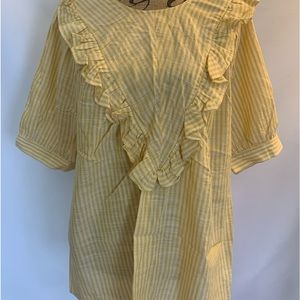 NWT Terra & Sky Ruffled Peasant Top Light Yellow Striped 14W 0X & 1X 16-18W